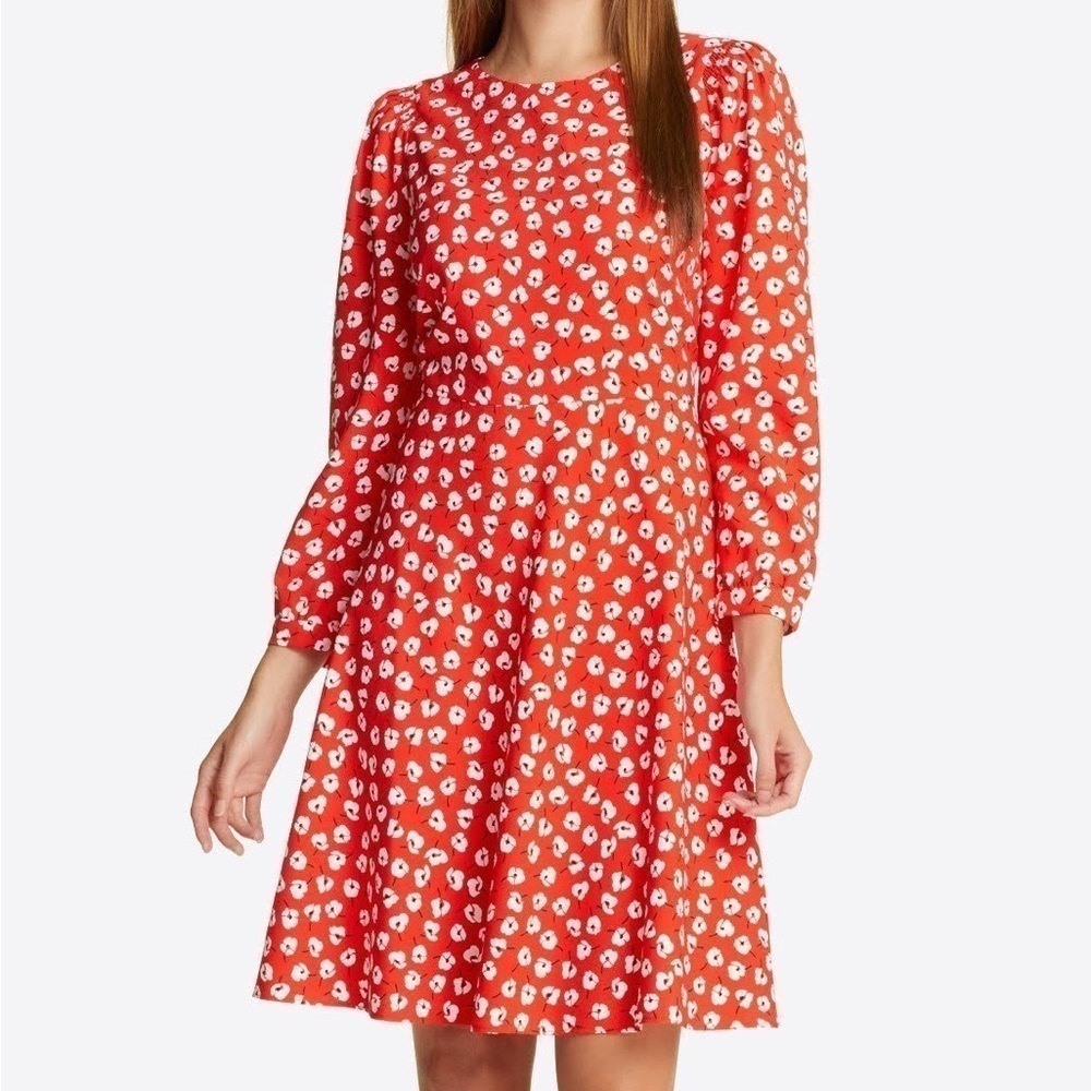 Draper James Fit and Flare 3/4 Sleeve Dress Poppy Floral Red Size 0